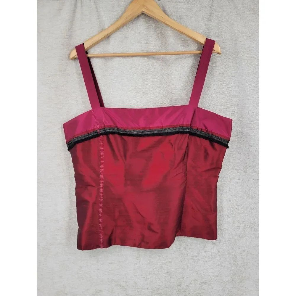 Silk Dana Buchman Red and Fuchsia Square Neck Tank Top